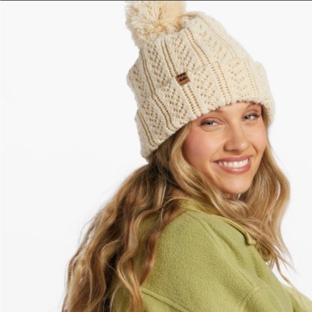Billabong Cream Knit Beanie with Pom-Pom